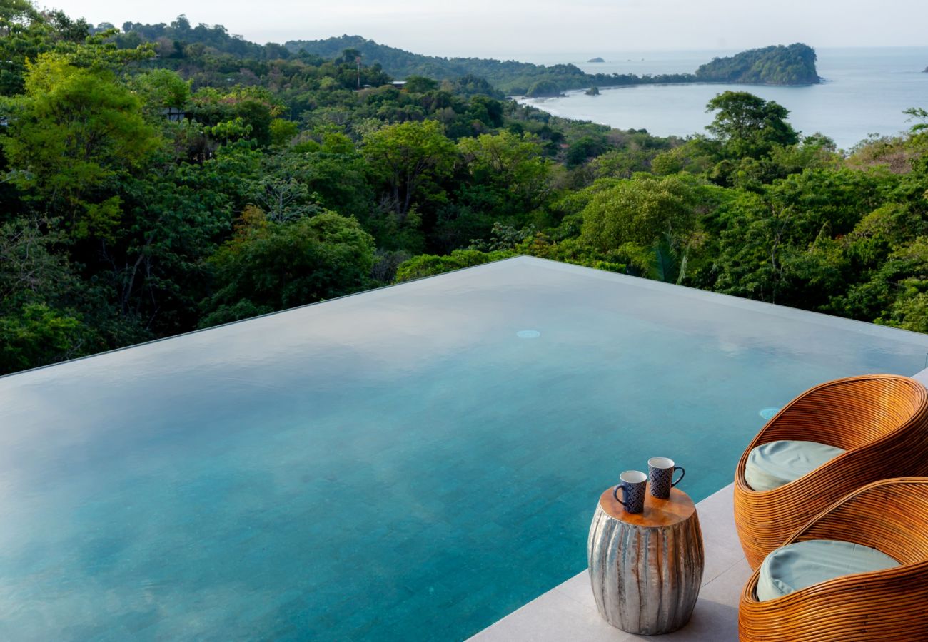 Villa Costa Vida — the saltwater infinity pool looking over the jungle to the Pacific and the Manuel Antonio headland